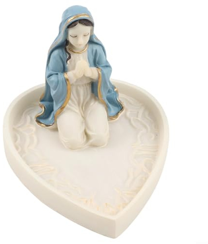 Jungfrau Maria Rosenkranz und Schmuckhalter, religiöse Harzstatue für Hingabe, Our Lady Figur für Zuhause, Altar, Kirche, Dekoration, katholisch für Frauen, blau und rot, 15 cm x 15 cm (Damen)