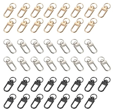 Zzcy 45 Stück Karabinerhaken mit Drehgelenk Mini Karabiner Drehbar Schlüsselanhänger 360° Rotating Metal Clasp Klein Karabiner Schlüsselanhänger für DIY Taschen Basteln(Gold Silber Schwarz)