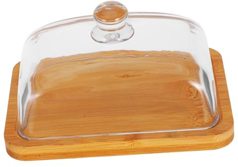 Garneck Soporte Rectangular Para Mantequilla De Madera De Acacia Con Tapa De Cristal Transparente, Bandeja Multiusos Para Queso y Postres, Manteniendo Frescura, Adecuado Para Encimera y Mesa,