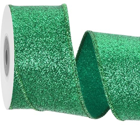 QUARKZMAN 1.6 Pollici/4cm Nastro Intrecciato Con Filo Elettrico, Nastro Lucente Iridescente Verde Pallido 5 Iarde Per Decorazione Albero Di Natale Ghirlanda Confezione, Con Bordo Metallico