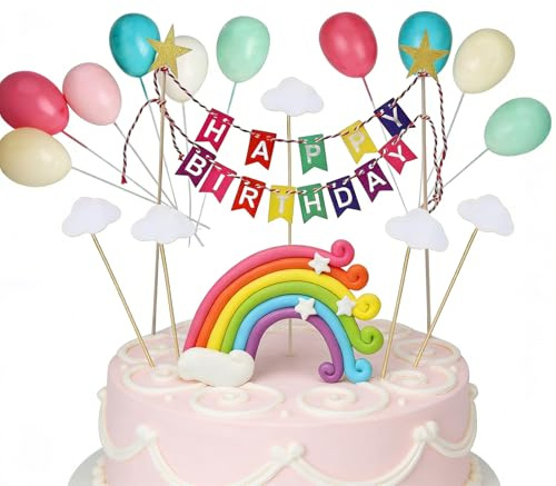13 Pcs Cake Decorations, Rainbow Cake Topper, Birthday Cake Toppers with Clouds, Stars, Rainbows for Theme Birthday Party Decoration