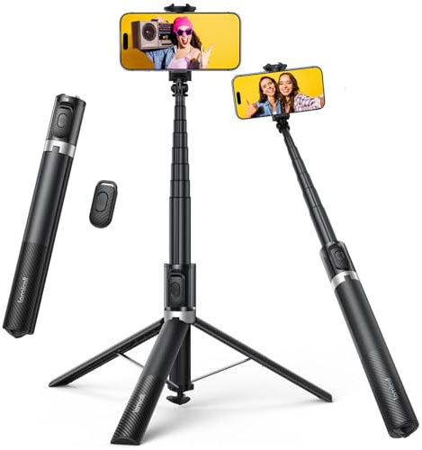 Lamicall 65inch Phone Tripod, Selfie Stick - [Unique Auto-Pop Open] 3-IN-1 Aluminum Smartphone Tripod with Remote & Cold Shoe, 360 Rotating Extendable Phone Stand Filming for iPhone Travel Vlog