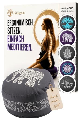 KlarGeist Meditationskissen | Yoga Kissen | Yogakissen | Elefant Anthrazit | Meditationskissen Ergonomisch | Yoga Sitzkissen | Meditationskissen Groß | Elefant Anthrazit