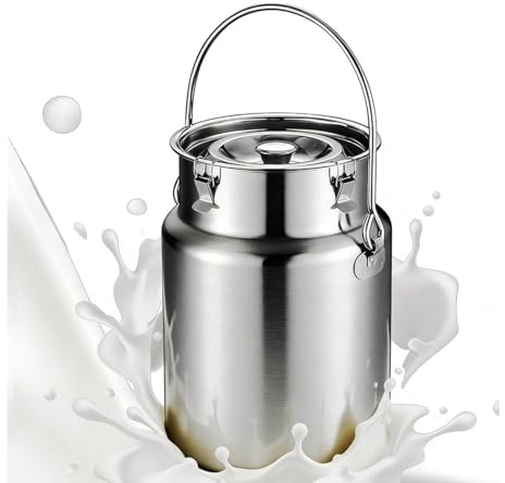 Milk Stainless Steel Bucket 5l Milk Pitcher Can with Lid for and Wine Liquid Solids Kitchen Storage,Nofaucet-5L