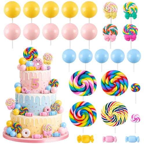 Rainbow Cake Decorations, Birthday Cake Decorations Set, Party Cake Toppers for Themed Events, 28-Piece Colourful Cake Embellishments