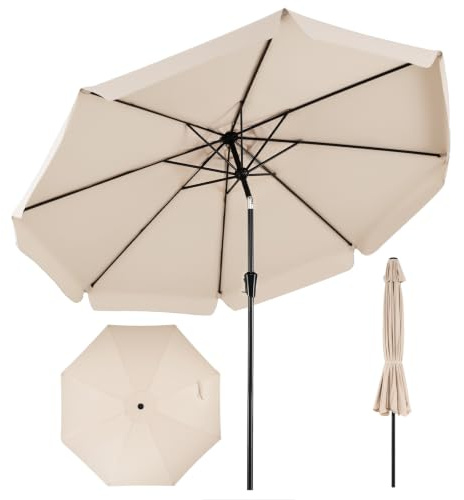 COSTWAY Parasoll 300 cm, trädgårdsparaply med volang och vev, böjbar på båda sidor 30°, balkongparaply, terrassparaply, UV-skydd, marknadsparaply för trädgård, balkong, terrass (beige)