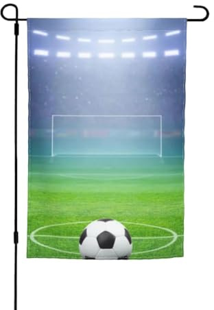 Meymuise Gartenflagge, Fußball – Grünes Stadion mit Flutlicht | 12x18 Zoll doppelseitige, individuelle dekorative Gartentücher, waschbare Allwetter-Grasbannern für Terrasse und Balkon
