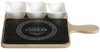 Brandani 53085 tagliere da degustazione formaggi ardesia con ciotoline in porcellana e bamboo