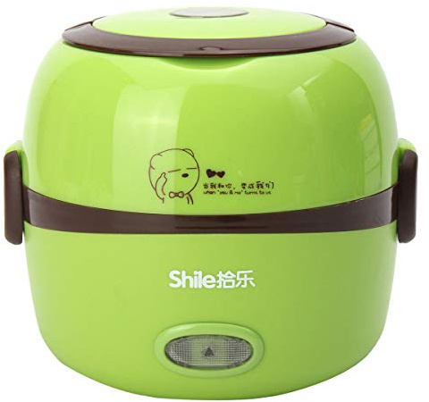 TuToy 1.3 L Électrique Portable Boîte À Lunch Riz Cuiseur À Vapeur 2 Couche En Acier Inoxydable Récipient Alimentaire - Vert