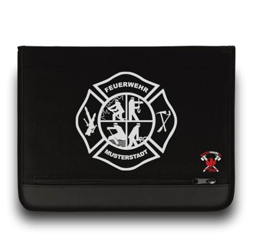 Roter Hahn 112 Personalisierbare Feuerwehr Schreibmappe SM-M00024 Organizer Konferenzmappe Silber