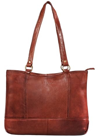 STILORD 'Delilah' Leder Shopper Damen Handtasche Umhängetasche Hobo Bag Retro Damen-Tasche Schultertasche Ledertasche Frauen Tote Bag Tasche Echtleder, Farbe:cognac - used