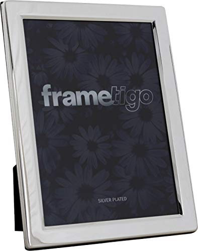 Frametigo - Silver Plated Flat Edge Photo Frame, 6x8 (15x20cm) Photo Size - Velvet Frame Backing & Stand - Real Glass Window - Tarnish-Resistant - Landscape or Portrait Orientation