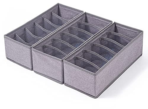 Qozary 3 Pack Sock Underwear Drawer Organizer Dividers, Collapsible Cabinet Closet Storage Boxes for Clothes, Socks, Lingerie, Underwear, Tie, Belt, Baby, Bedroom