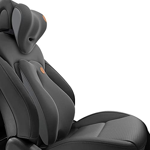 Ergocar Lendenwirbelstütze Kissen & Nackenkissen für Büro/Auto/Gaming-Stuhl, Linderung von Rückenschmerzen, Atmungsaktiv Memory-Schaum, Waschbarem 3D-Mesh-Bezug, Schwarz (Keine Massagefunktion)
