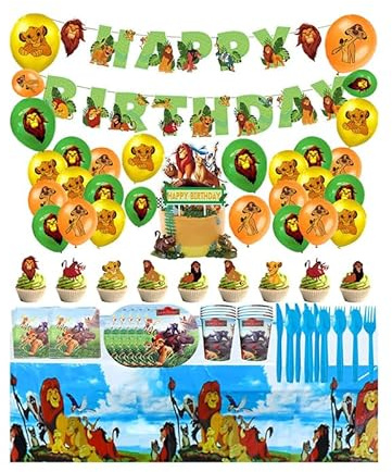 Geburtstagsparty Dekorationen Lion King Luftballons Alles Gute Zum Geburtstagfahne König der Löwen Geschirr Tischdeko Tortentopper für Kinder Lion King Geburtstagsdeko