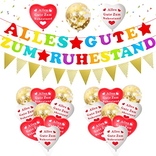Ruhestand Deko Set - Girlande, Banner, Luftballons für Abschiedsfeier - Alles Gute Zum Ruhestand, Endlich Rentnerin, Endlich Pension