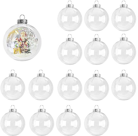 16 Stück Weihnachtskugeln zum Befüllen (6cm), Weihnachtskugeln selbst gestalten aus Kunststoff Transparent – Befüllbare Christbaumkugeln für Persönlichen Christbaumschmuck & DIY Deko