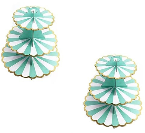 CHUANGOU 2 PCS Alzata Torta，3 Livelli Alzata Cupcake in Cartone，Adatto per La Festa di Matrimonio, Compleanno, Baby Shower, Torta, Torta da Dessert（Verde Bianco）.