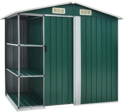 Tidyard Capanno,Casetta,da Giardino,con Scaffali,in Ferro,Verde,205x130x183 cm,Casetta per Esterno,Capanno Casetta Attrezzi Metallo,Capanno Esterno Metallo,Casetta Attrezzi con Scaffali