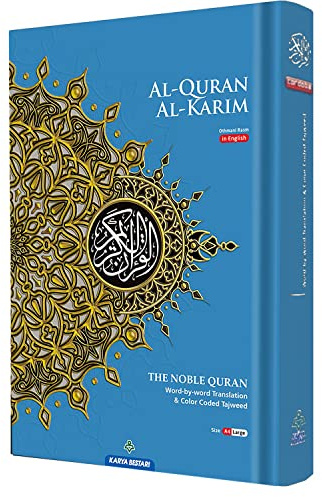 MAQDIS Noble Grand livre Coran Coran en anglais et arabe par mot (bleu)