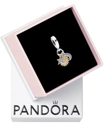 Pandora Moments Charm pendant Triple Céleste en argent sterling et métal plaqué or 14 carats avec cristal bleu nuit et zircones cubiques transparentes