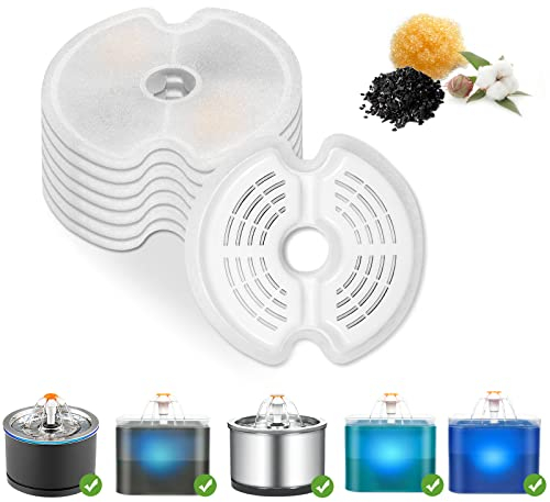OrdasPet Katzenbrunnen Filter, 8 Stück Trinkbrunnen Filter mit Hohe Qualität Harz und Aktivkohle, Ersatzfilter für 2L Katzenbrunnen und 2.5L Katzen Hunde Edelstahl Brunnen