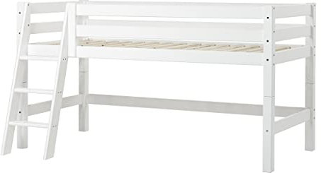Hoppekids ECO Luxury Halbhochbett 90x200cm mit schräge Leiter, Weiß