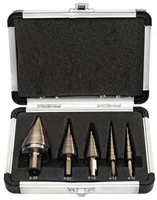 KhUKhu Bohrer, 5-teiliges metrisches HSS-Kobalt-Stufenbohrer-Set, mehrere Löcher, 50 Größen mit Aluminiumgehäuse, Bohrer-Set
