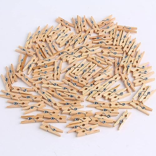 DERAYEE 200 Pièces Pinces à Linge Bois Naturel, 25mm Mini Pince à Linge | Mini Épingle à Linge pour Suspendre Linge, Photos, Mémos