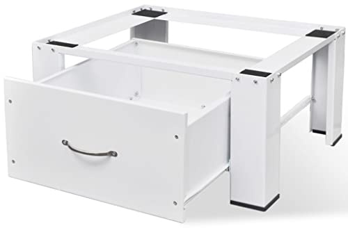 FIRBNUS Waschmaschinensockel mit Schublade Weiß Schubladen Unterbau Waschmaschine Regal Washing Machine Stand Waschmaschinen Sockel Waschmaschinen Untergestell mit Schublade