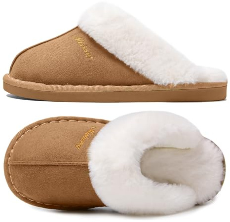 Coswind Pantofole Donna Uomo Invernali Peluche Ciabatte da Casa with Memory Foam Pelose Calde Comode Fluffy Antiscivolo Autunno Interno Esterno Marrone chiaro 290