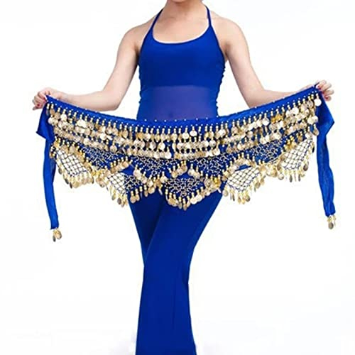 QUNINE Bauchtanzgürtel für Damen, Hüfttuch, Münzen, DREI gerade, Zwei Winkel, Bauchtanz, Taillenkette, Hüfttuch (blau, Einheitsgröße)