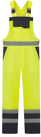 LABEL APPAREL Men's Hi Vis Bib and Brace Waterproof Workwear Reflective Overalls – Yellow/Navy Dungaree for Men - 3XL