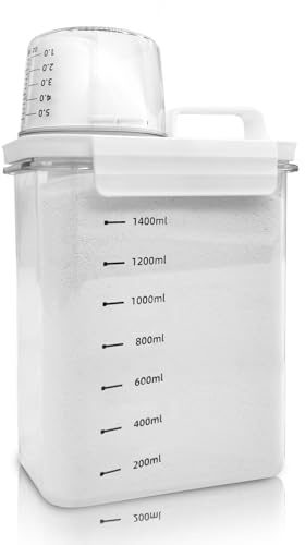 Cbilzxer Luftdichter Waschmittelspender Mit Messbecher, Waschpulver Aufbewahrungsbox, PET Kunststoff Klar, BPA-frei, mehrzweck-waschpulver-spender für Waschmittel, Getreide (1800ml)