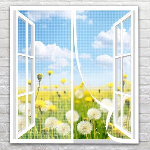 Magnet Fliegengitter Fenster, Insektenschutz BalkonFenster Fliegenvorhang Fliegengitter ohne Bohren Vorhang für BalkonFenster SchiebeFenster Wohnzimmer, Weiß,175x175cm