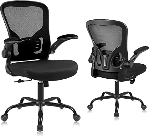 Youhauchair Bürostuhl, Bürostuhl Ergonomisch mit Hochklappbaren Armlehnen, Schreibtischstuhl mit Lendenwirbelstütze, Atmungsaktiver Office Chair, Schwarz