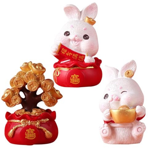 TOPPERFUN 1 Satz Günstige Kaninchen-Dekoration Geburtstagskuchen Weißer Zylinder Kaninchen-Statue-dekor Chinesisches Neujahrskaninchen Autodekorationen Figuren Mini Harz China