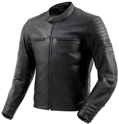 REBELHORN Hunter II Motorcykeljacka Herr | Läder | Armbågar, axel- och ryggskydd Nivå 2 | 2 ventilationskanaler | Storlekar upp till 7XL, matt svart, M