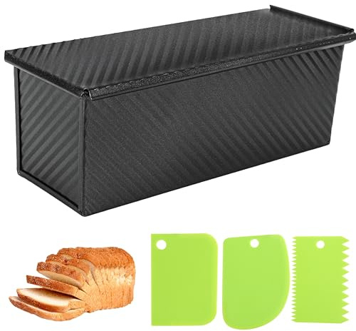 2,2 kg Pullman-Brotblech mit Deckel, 33 cm SP-031 Brotform mit Teigschaber, schwarze beschichtete Laibform für Sandwichbrot
