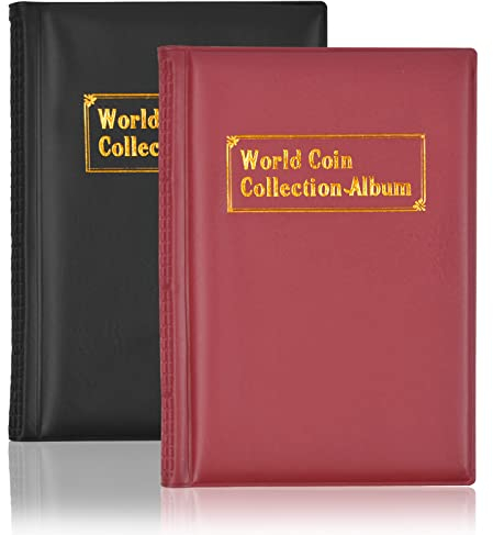 emperoch Münzalbum, 240-Seiten-Taschenmünzsammlung, Leder Alben Sammelalbum, Münzalbum, Taschenalbum, Münz-Sammelalbum für Münzen Album Buch Souvenir Münzsammlung, Schwarz, Rot, 15,5 x 11 cm