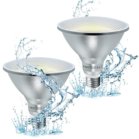 EACLL IP65 Lampadine LED E27 PAR38 18W Equivalente 120W, Pacco da 2, 2000lm 5000K Bianco del Giorno, Faretti AC 230V senza Sfarfallio, Angolo a Fascio 60° Spot, Non Dimmerabile Lampade Riflettore