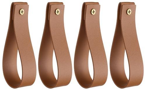 QUARKZMAN 4 Stück Leder-Vorhangstangenhalter 1 x 4,7 Zoll Wandhalterungsgurte Vorhangstangenhalter Hakenhalter mit Schrauben für Wand Badezimmer Küche Schlafzimmer, Gelbbraun.