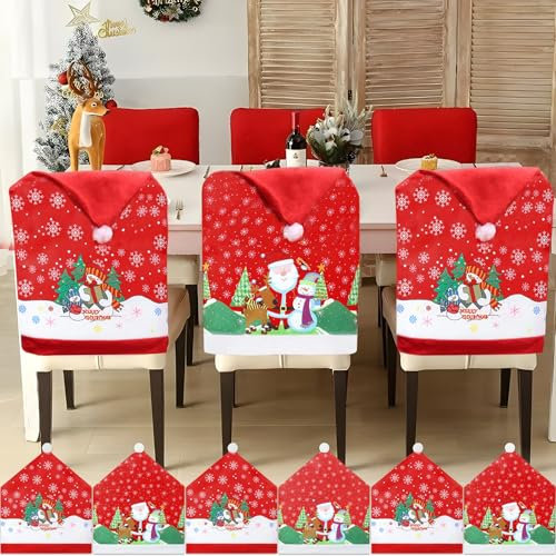 BBLTIFF Stuhlhussen Weihnachten 6er Set, Stuhlhusse Weihnachten 60 × 50CM, Weihnachten Stuhlhussen, Hussen für Stühle, Nikolausmütze Stuhlabdeckung, Für Weihnachtliche Tischdekorationen (2 Muster)