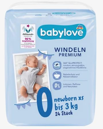 babylove Windeln Premium Gr. XS, Newborn XS, bis 3 kg, 24 St