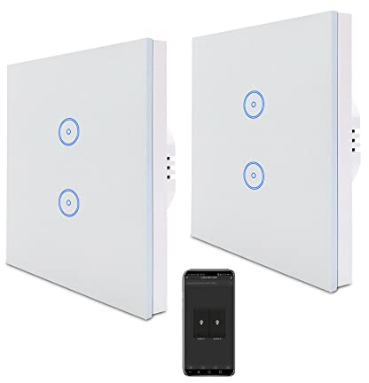 ZigBee Smart Alexa Lichtschalter, Unterputz WLAN Schalter, Berührungssensor Glas, 2.4GHz Single Live Wandschalter (Hub Erforderlich) Kompatibel mit Google Home/Tuya/Smart Life 2 Weg,2 Packungen