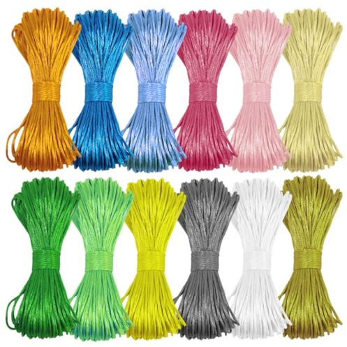 EBOBBY 20 Metros Hilos para Hacer Pulseras Cuerda Trenzada de Seda y Hilo Nylon 1.5mm Cordón de satén Cada Uno Hilo de Saten - Ideal para Manualidades de Bisutería y Joyería Hechas a Mano 12 Colores