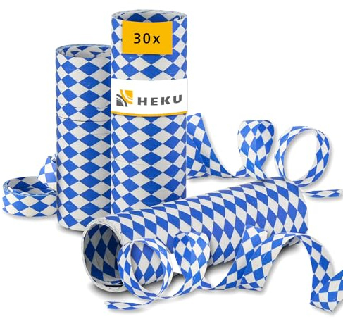 HEKU Oktoberfest Deko Luftschlangen blau weiß 30 Rollen - bayrische Deko aus Recyclingpapier - Tischdeko Oktoberfest leicht trennbare bayrische Deko Party