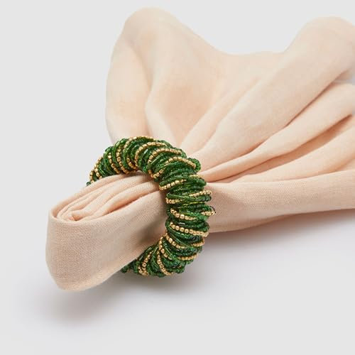 EDG Enzo De Gasperi Serviettenring mit Perlen, rund, 6 cm, Grün und Gold