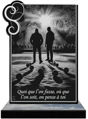 ETERNEL - Plaque Funéraire Personnalisée Cadre Ornements - Pétanque, Boules de Pétanque - Texte Personnalisable, Plaque Funéraire Gravée au Laser pour Hommage, Plaque Tombale, Mortuaire, Funérailles