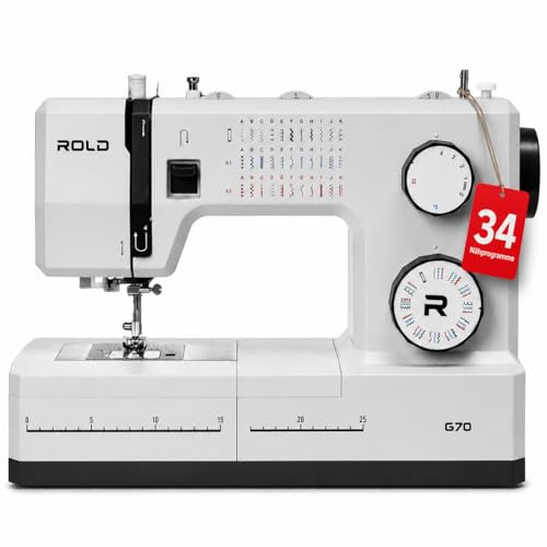 ROLD G70 Nähmaschine mit 34 Nähprogramme, Automatisches Knopfloch, 100-Watt-Servomotor, Nadeleinfädler, Edelstahl-Nähplatte